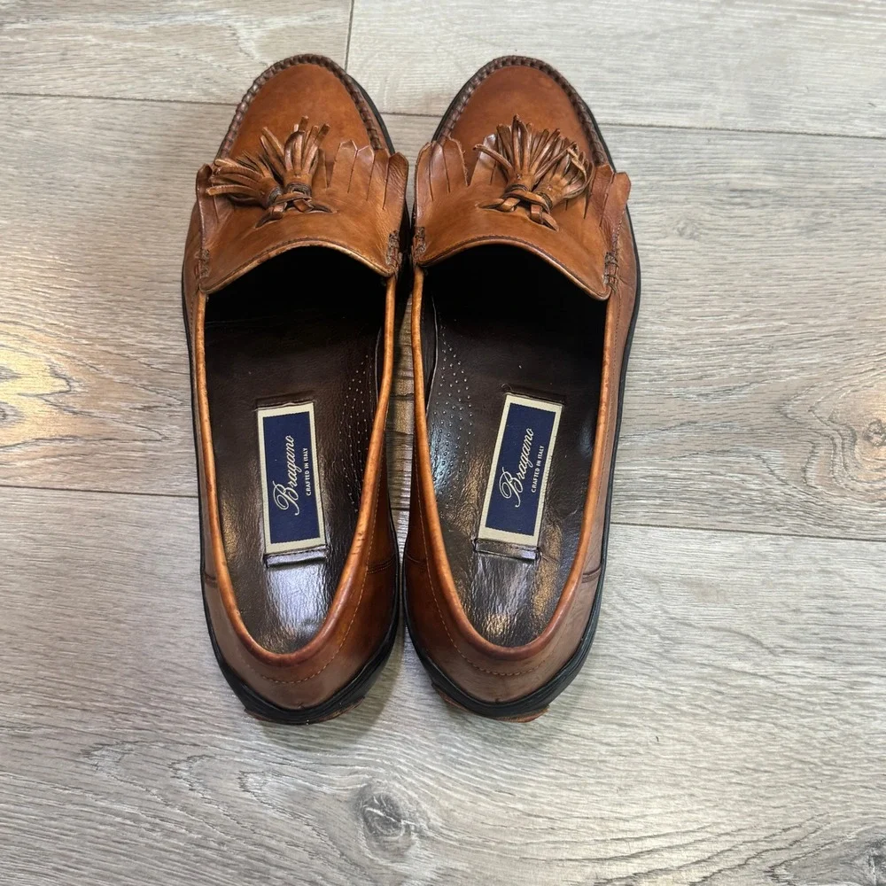 Bragano by Cole Haan Mens‎ 10.5 M Brown Tan Leather Kiltie Tassel Loafers Italy